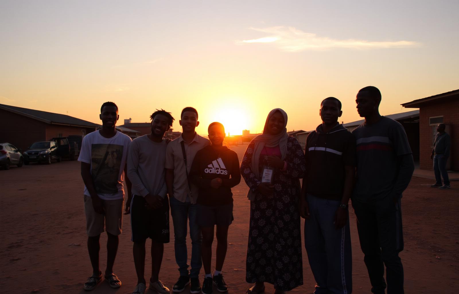 HopeWorks youth standing together at sunset in Eldorado Park